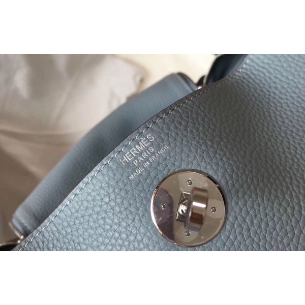 HERM Lindy 30cm Bag In Blue Lin Clemence Leather PHW