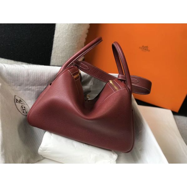 HERM Lindy 30cm Bag In Bordeaux Clemence Leather GHW