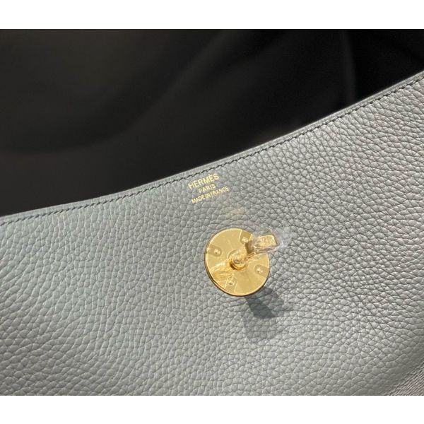 HERM Lindy 30cm Bag In Gris Meyer Clemence Leather GHW