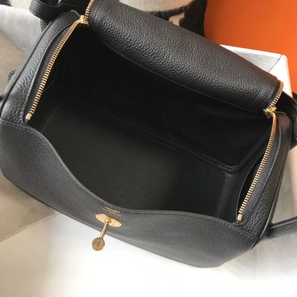 HERM Lindy 30cm Bag In Black Clemence Leather GHW