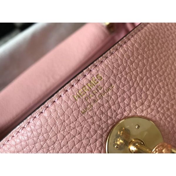 HERM Lindy 30cm Bag In Pink Clemence Leather GHW