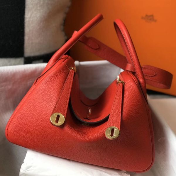 HERM Lindy 30cm Bag In Red Clemence Leather GHW