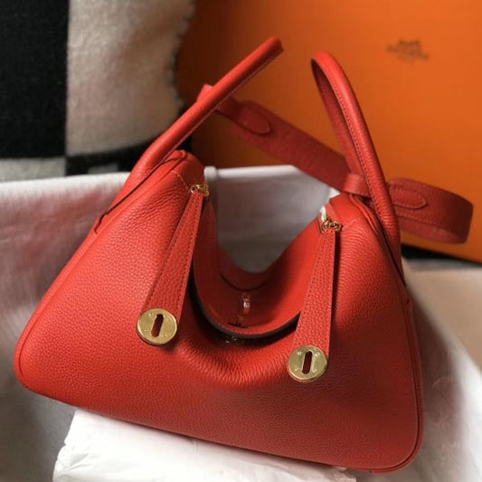 HERM Lindy 30cm Bag In Red Clemence Leather GHW