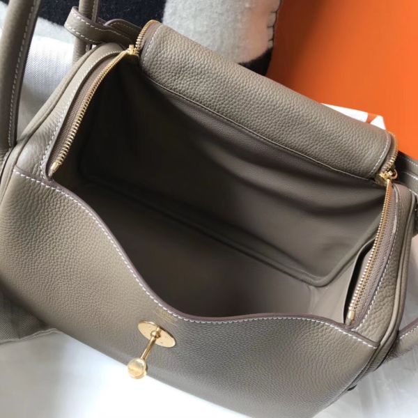 HERM Lindy 30cm Bag In Taupe Clemence Leather GHW