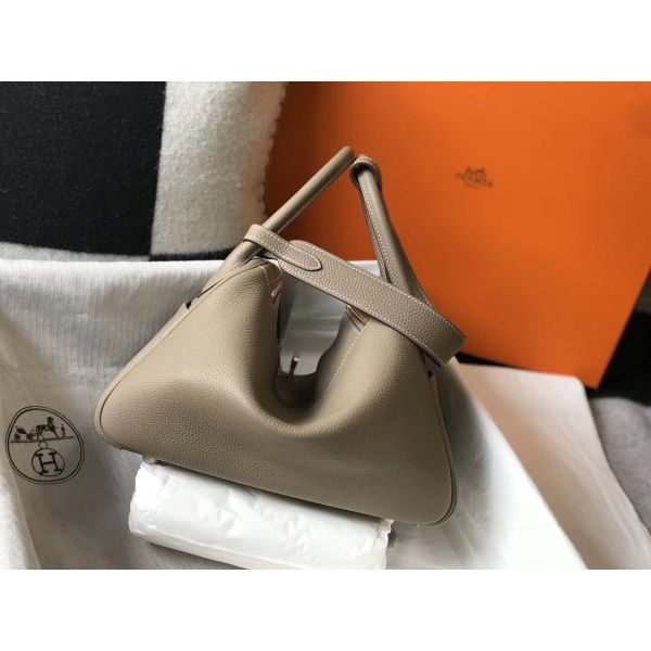 HERM Lindy 30cm Bag In Gris Tourterelle Clemence Leather GHW
