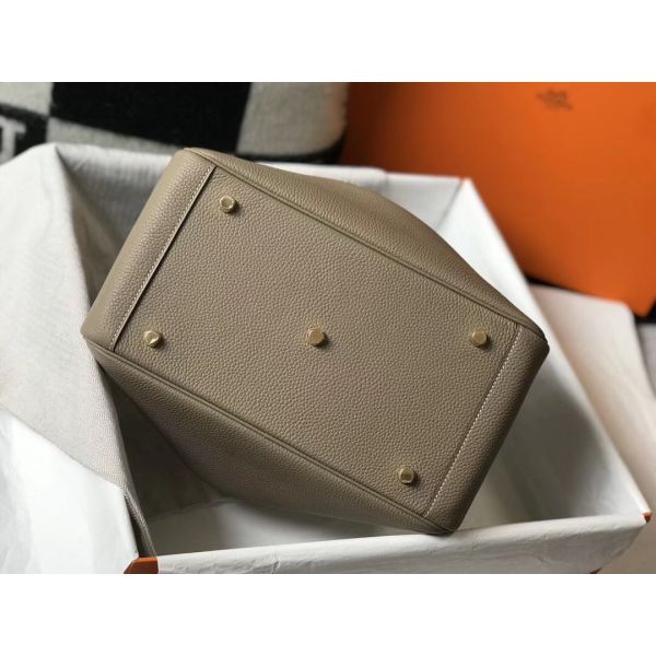 HERM Lindy 30cm Bag In Gris Tourterelle Clemence Leather GHW