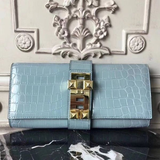 HERM Medor Clutch Bag In Ciel Crocodile Leather