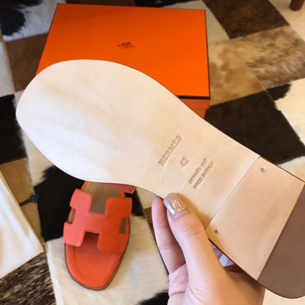 HERM Oran Slide Sandals In Orange Clemence Leather