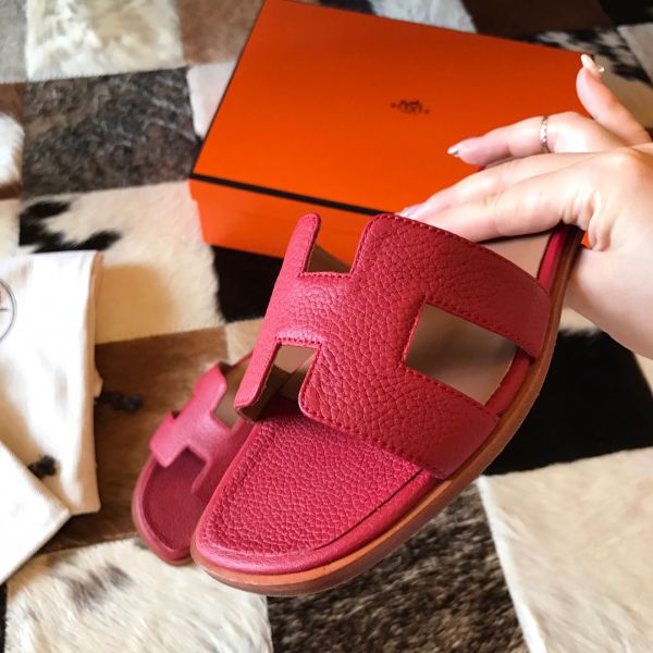 HERM Oran Slide Sandals In Red Clemence Leather