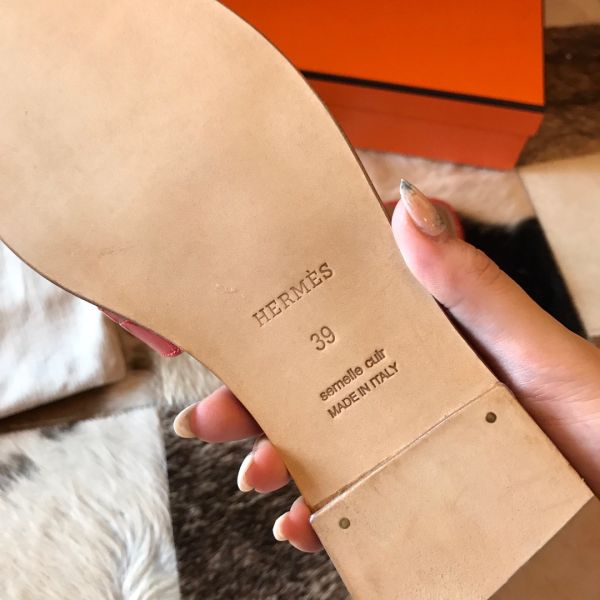 HERM Oran Slide Sandals In Orange Shiny Niloticus Crocodile Skin