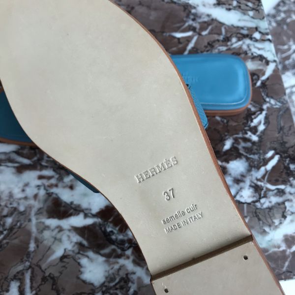 HERM Oran Slide Sandals In Blue du Nord Epsom Calfskin