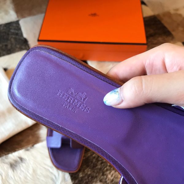 HERM Oran Slide Sandals In Crocus Epsom Calfskin