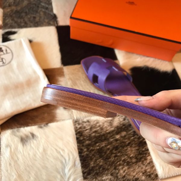 HERM Oran Slide Sandals In Crocus Epsom Calfskin