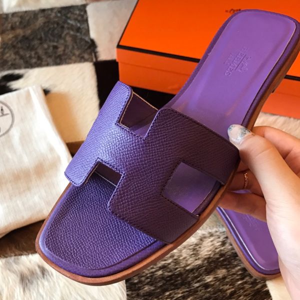 HERM Oran Slide Sandals In Crocus Epsom Calfskin