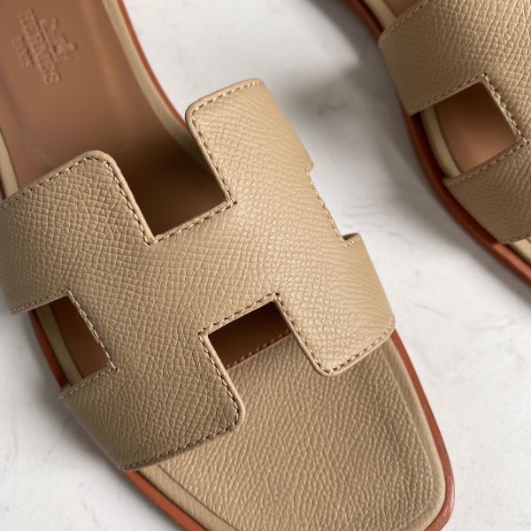 HERM Oran Slide Sandals In Trench Epsom Calfskin