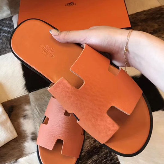 HERM Izmir Sandals In Orange Epsom Leather