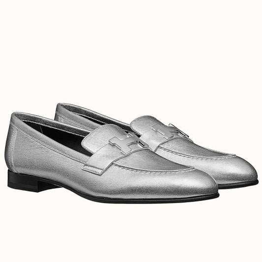 HERM Paris Loafers In Silver Metallic Goatskin