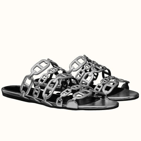 HERM Thalassa Sandals In Silver Metallic Calfskin