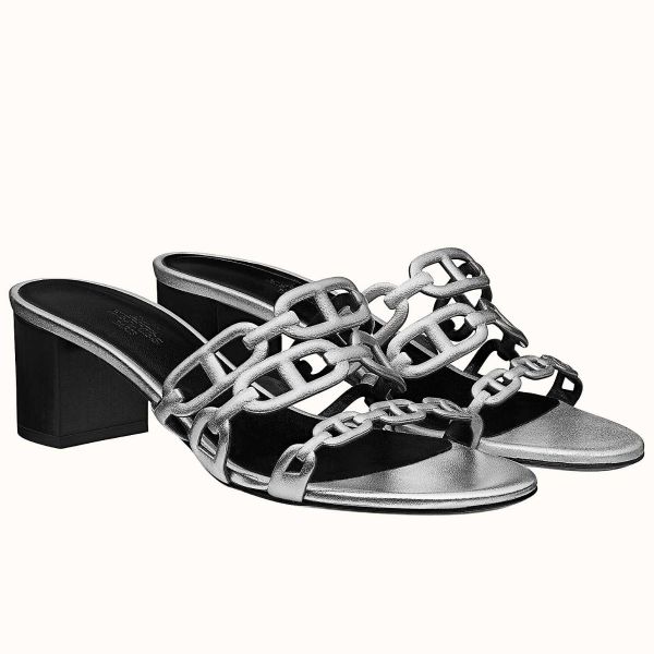 HERM Tandem Sandals In Silver Metallic Calfskin