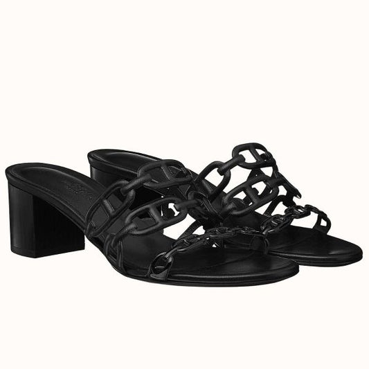 HERM Tandem Sandals In Black Lambskin
