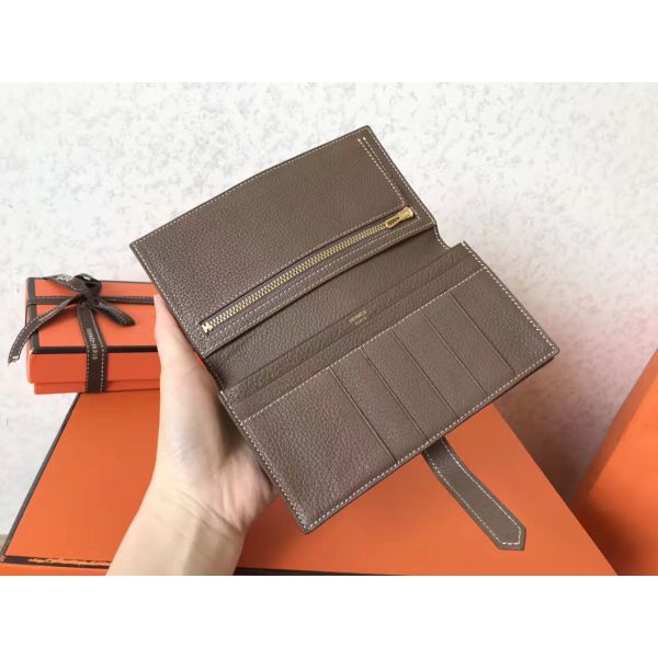 HERM Taupe Clemence Bearn Gusset Wallet