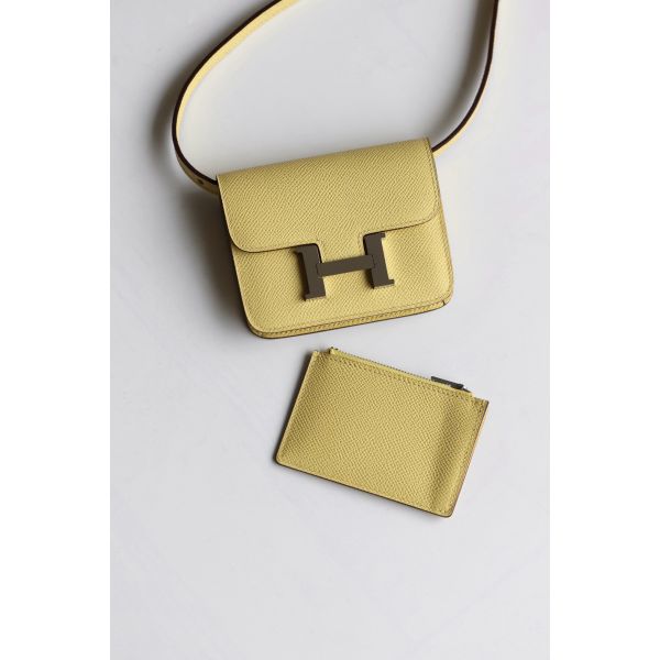 HERM Constance Slim Wallet in Jaune Poussin Epsom Calfskin