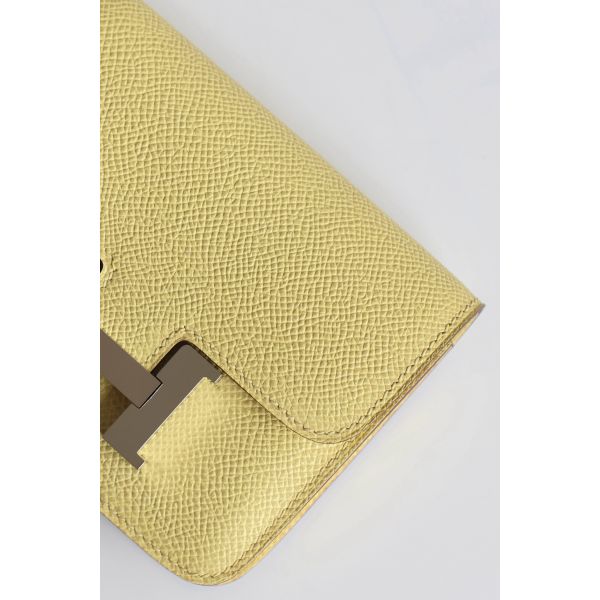 HERM Constance Slim Wallet in Jaune Poussin Epsom Calfskin