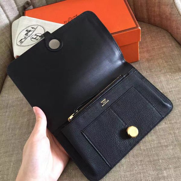 HERM Dogon Duo Wallet In Black Clemence Leather