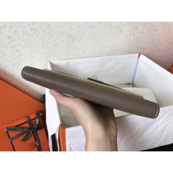 HERM Kelly Classic Long Wallet In Etoupe Clemence Leather