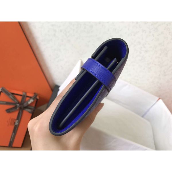 HERM Kelly Classic Long Wallet In Blue Electric Epsom Leather