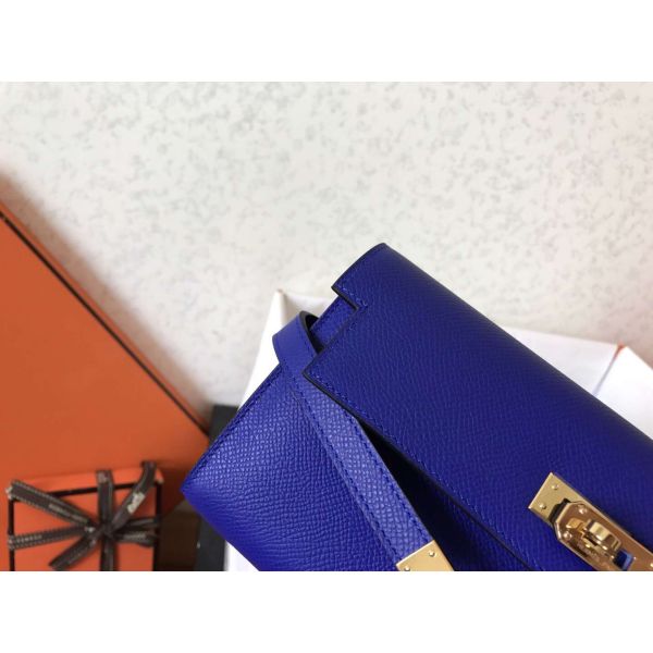 HERM Kelly Classic Long Wallet In Blue Electric Epsom Leather