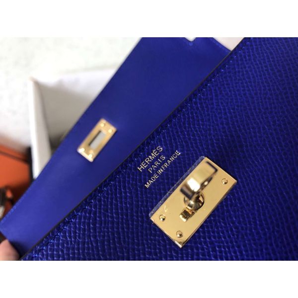 HERM Kelly Classic Long Wallet In Blue Electric Epsom Leather