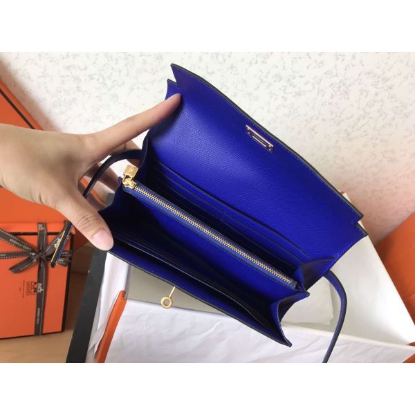 HERM Kelly Classic Long Wallet In Blue Electric Epsom Leather
