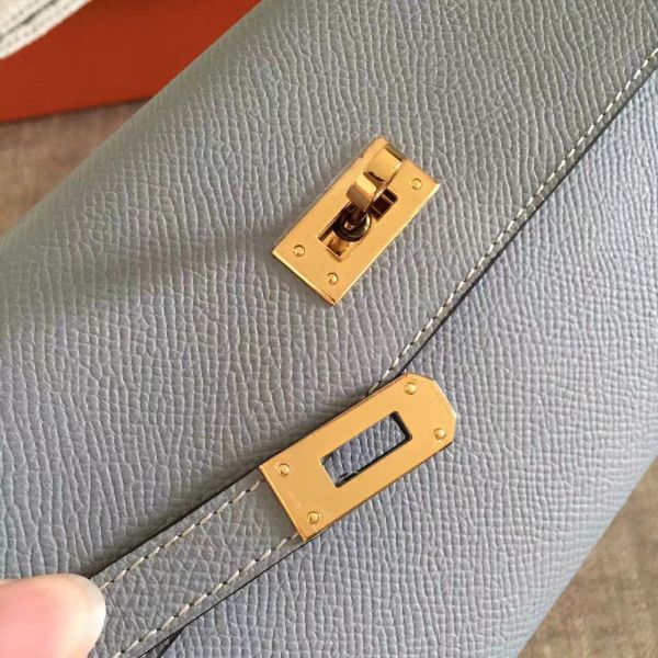 HERM Kelly Classic Long Wallet In Ciel Epsom Leather