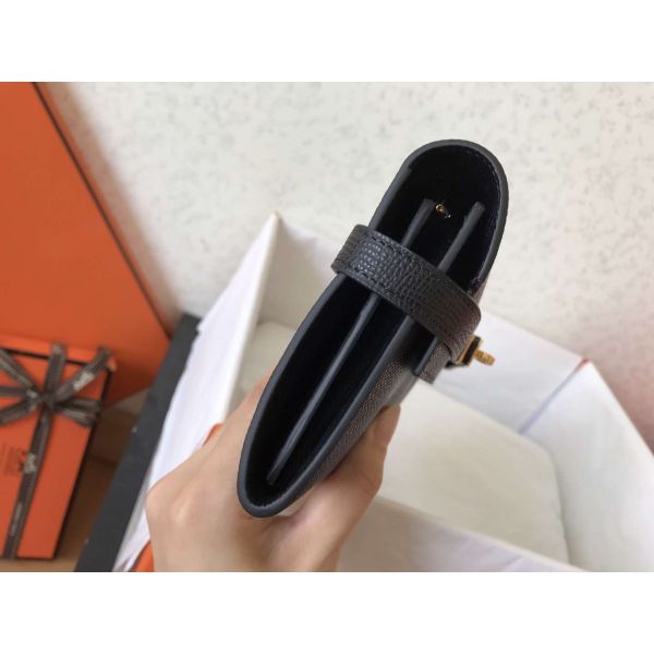 HERM Kelly Classic Long Wallet In Black Epsom Leather