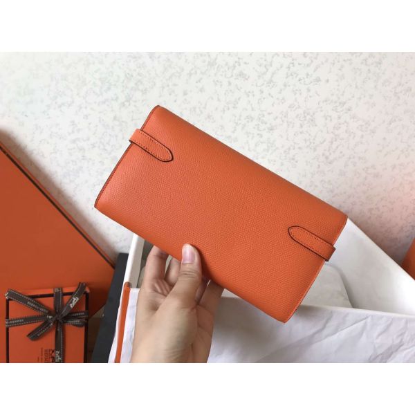 HERM Kelly Classic Long Wallet In Orange Epsom Leather