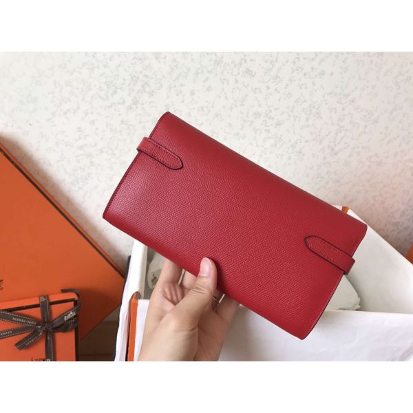 HERM Kelly Classic Long Wallet In Red Epsom Leather