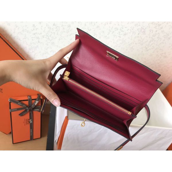 HERM Kelly Classic Long Wallet In Ruby Epsom Leather