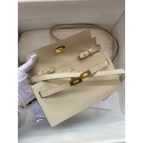 HERM Kelly Classique To Go Wallet in Craie Epsom Calfskin