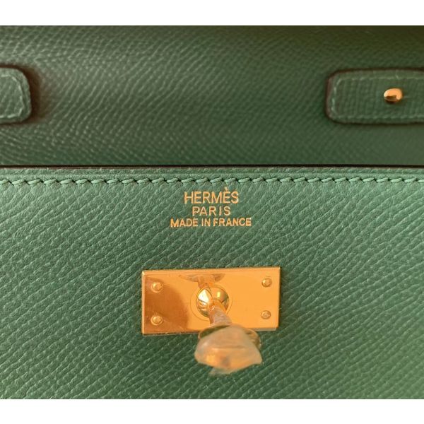 HERM Kelly Classique To Go Wallet In Malachite Epsom Calfskin