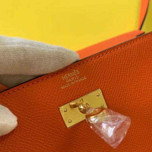 HERM Kelly Classique To Go Wallet In Orange Epsom Calfskin