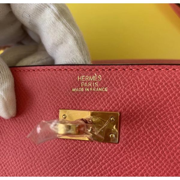 HERM Kelly Classique To Go Wallet In Rose Lipstick Epsom Calfskin