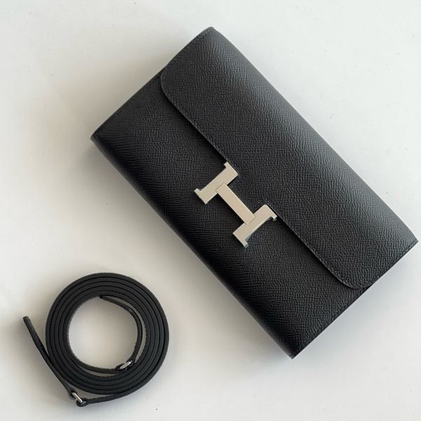 HERM Constance To Go Wallet in Black Epsom Calfskin