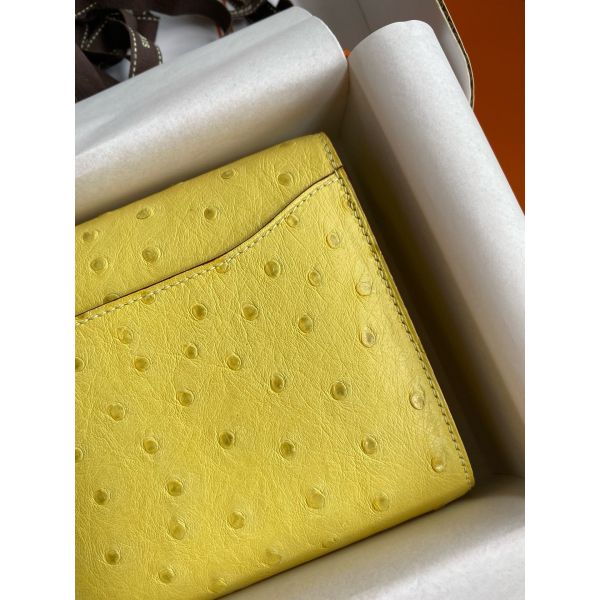 HERM Constance To Go Wallet in Lime Ostrich Leather