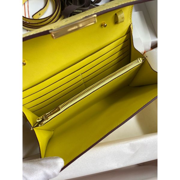 HERM Constance To Go Wallet in Lime Ostrich Leather