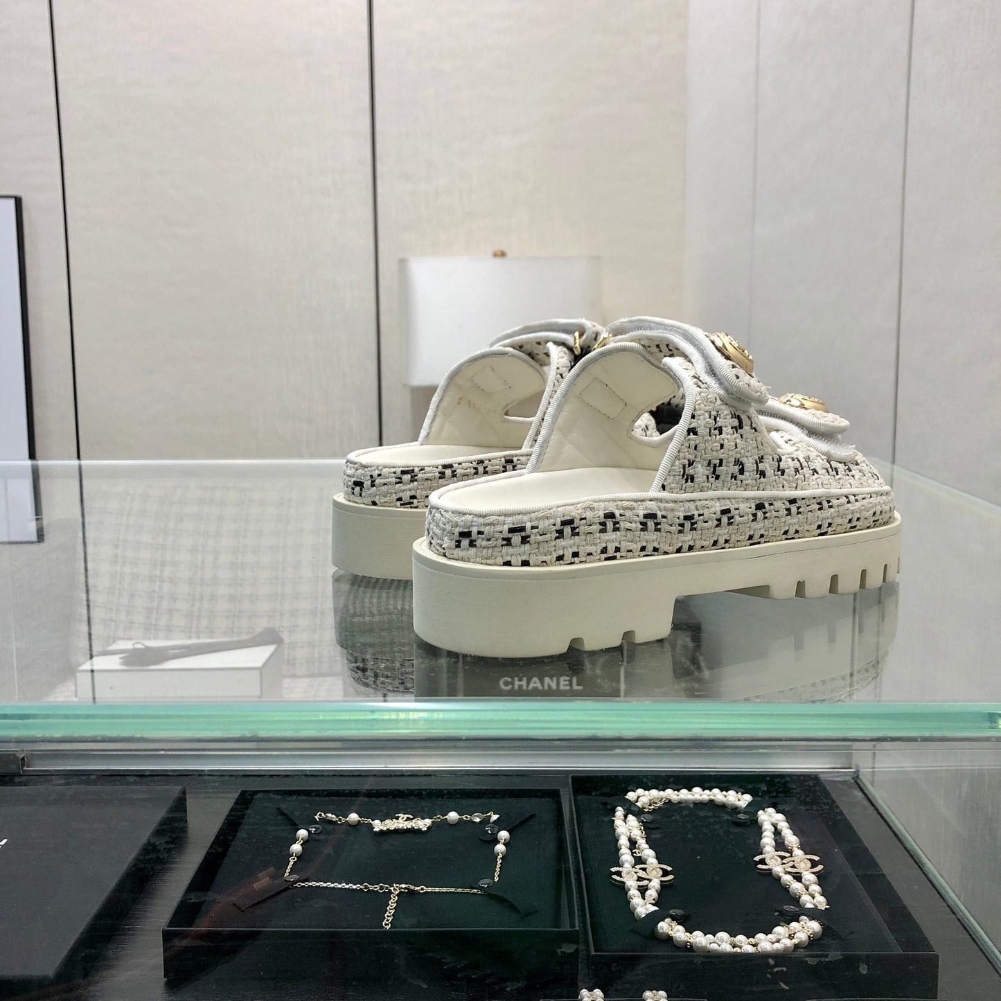 DAD SANDAL MULE IN WHITE MIX BLACK TWEED FABRIC