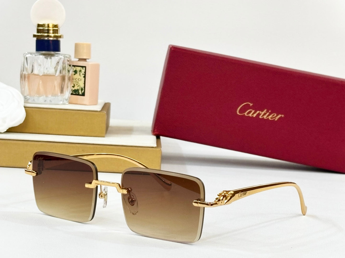 PANTHÈRE RIMLESS SQUARE FRAME SUNGLASSES 564103 IN METAL