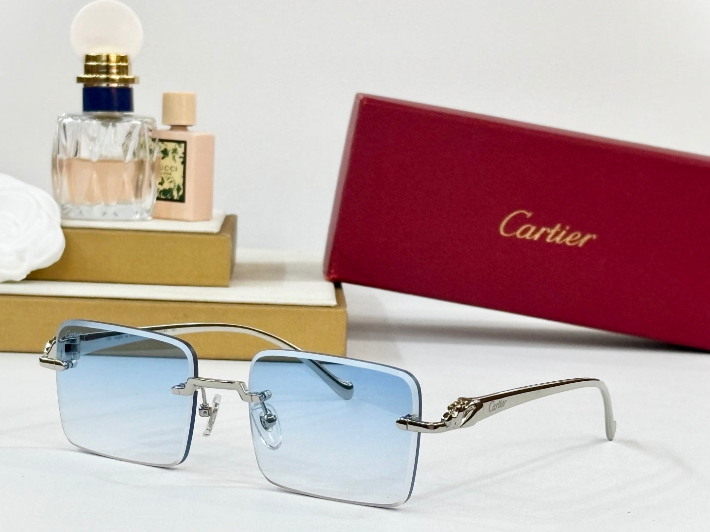 PANTHÈRE RIMLESS SQUARE FRAME SUNGLASSES 564103 IN METAL