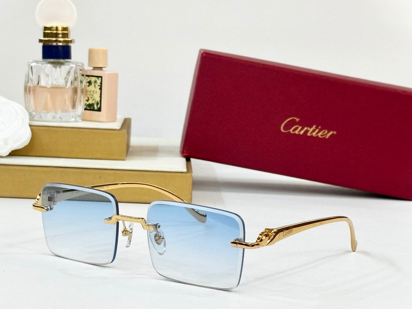 PANTHÈRE RIMLESS SQUARE FRAME SUNGLASSES 564103 IN METAL