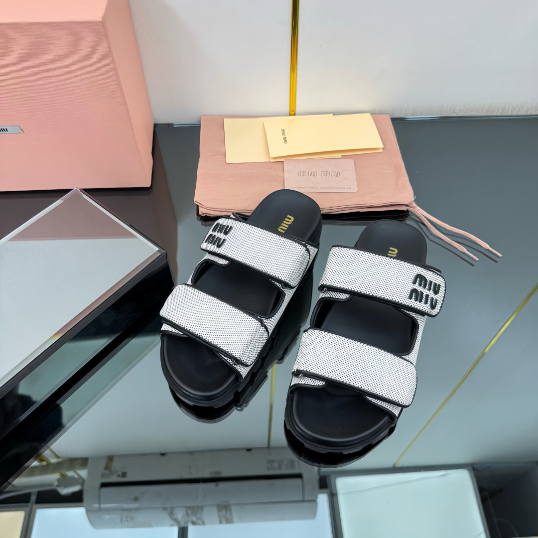 PLATFORM SANDALS IN BLACK EVA SOLE WHITE WITH BLACK POLKA DOTS